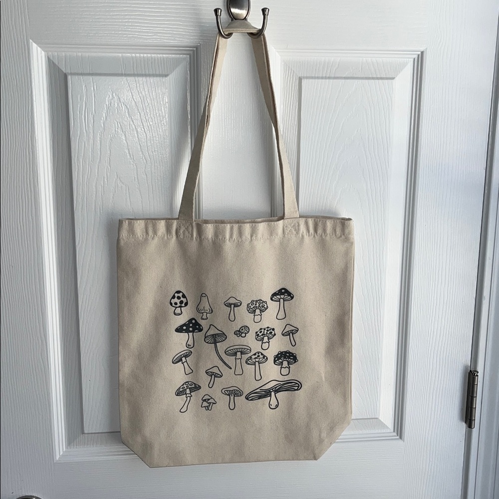 Canvas Tote Bag with Mushroom Design - Picture 1 of 7